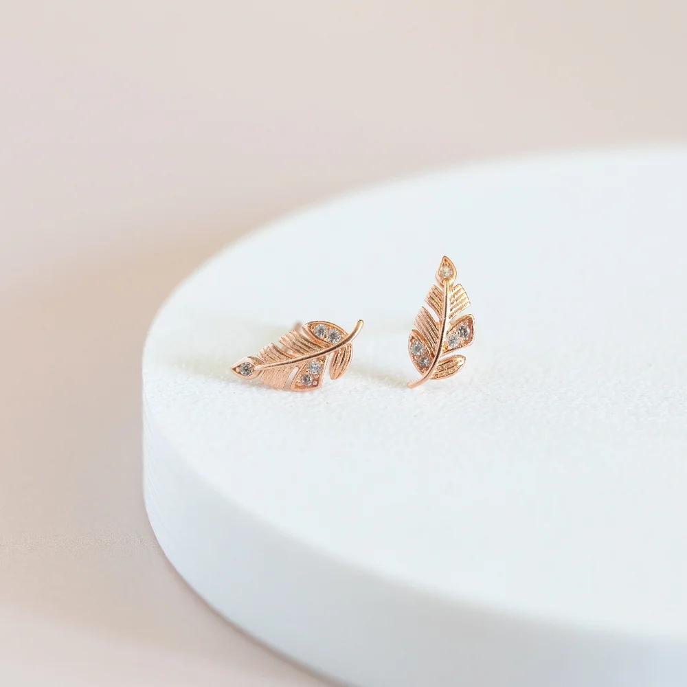 Rose Gold Foliage Studs (S925) - Only 1 left! - Picture 3 of 11